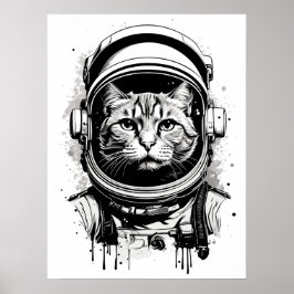Zwart-wit Astronaut Kat Poster
