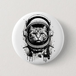 Zwart-wit Astronaut Kat Ronde Button 5,7 Cm