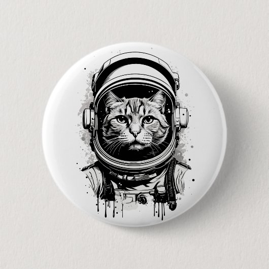 Zwart-wit Astronaut Kat Ronde Button 5,7 Cm (Voorkant)