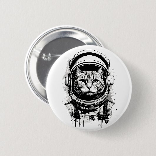 Zwart-wit Astronaut Kat Ronde Button 5,7 Cm (Voorkant /achterkant)