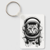 Zwart-wit Astronaut Kat Sleutelhanger (Voorkant)