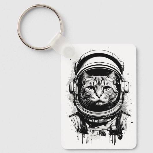 Zwart-wit Astronaut Kat Sleutelhanger (Voorkant)