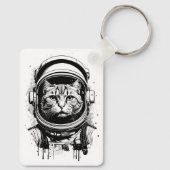 Zwart-wit Astronaut Kat Sleutelhanger (Achterkant)