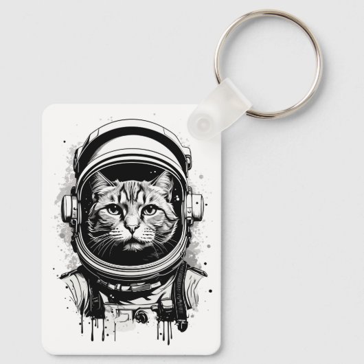 Zwart-wit Astronaut Kat Sleutelhanger (Achterkant)