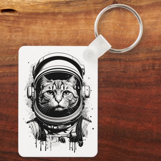 Zwart-wit Astronaut Kat Sleutelhanger (Achterkant)