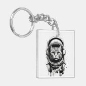 Zwart-wit Astronaut Kat Sleutelhanger (Voorkant Links)