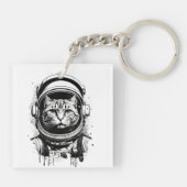 Zwart-wit Astronaut Kat Sleutelhanger (Achterkant)