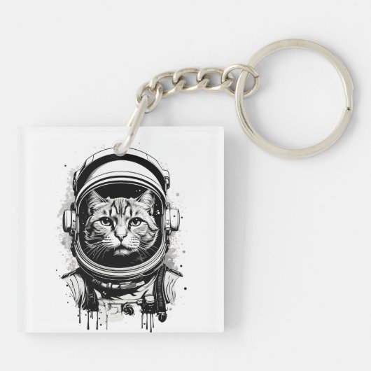 Zwart-wit Astronaut Kat Sleutelhanger (Achterkant)
