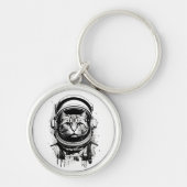 Zwart-wit Astronaut Kat Sleutelhanger (Voorkant)