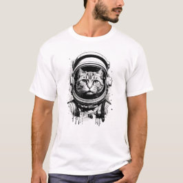 Zwart-wit Astronaut Kat T-shirt