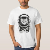 Zwart-wit Astronaut Kat T-shirt (Voorkant)