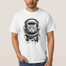 Zwart-wit Astronaut Kat T-shirt