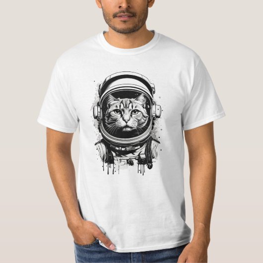 Zwart-wit Astronaut Kat T-shirt (Voorkant)