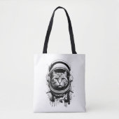 Zwart-wit Astronaut Kat Tote Bag (Voorkant)