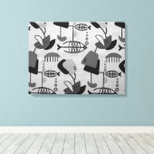 Zwart & Wit Atomic Patroon Canvas Print (Insitu (Houten vloer))