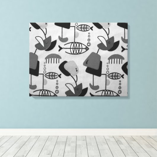 Zwart & Wit Atomic Patroon Canvas Print (Insitu (Houten vloer))