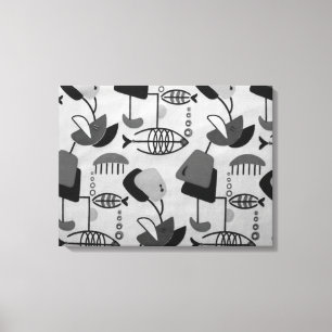 Zwart & Wit Atomic Patroon Canvas Print