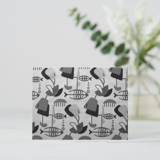 Zwart-wit atoompatroon Briefkaart (Staand voorkant)