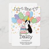 Zwart Wit Aussiedoodle Verjaardagsfeestje Uitnodig Kaart (Voorkant / Achterkant)