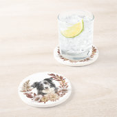 Zwart Wit Australisch Herder Hond Herfst krans Zandsteen Onderzetter (Zijkant)