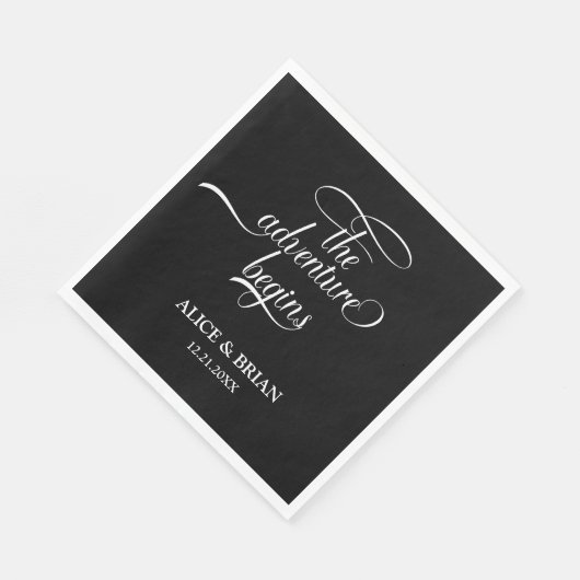 Zwart-wit avontuur begint bruiloft servet (Hoek)