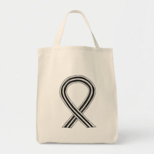 Zwart-wit Awareness Ribbon Custom Canvas tassen