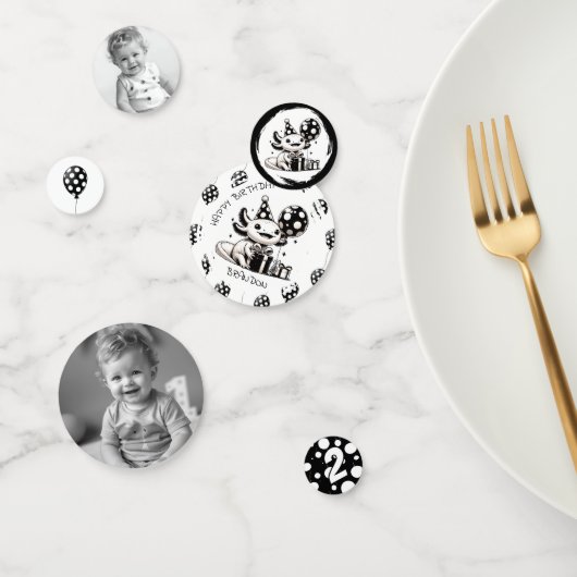 Zwart-wit Axolotl & Balloons Verjaardag Confetti (Groep)