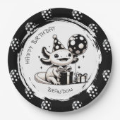 Zwart-wit Axolotl & Balloons Verjaardag Papieren Bordje (Voorkant)