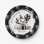 Zwart-wit Axolotl & Balloons Verjaardag Papieren Bordje (Voorkant)