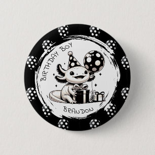 Zwart-wit Axolotl & Balloons Verjaardag Ronde Button 5,7 Cm