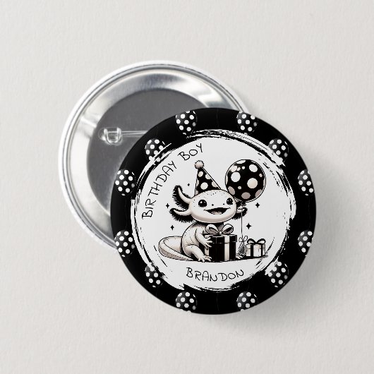 Zwart-wit Axolotl & Balloons Verjaardag Ronde Button 5,7 Cm (Voorkant /achterkant)