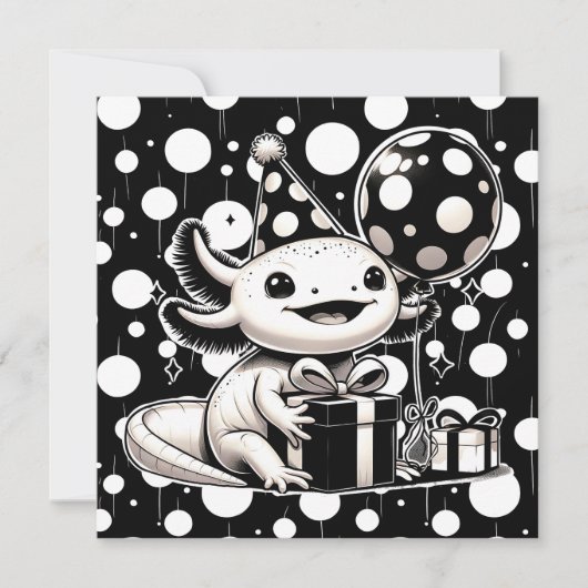 Zwart-wit Axolotl verjaardagsfeest Kaart (Voorkant)