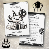 Zwart-wit Axolotl verjaardagsfeest Kaart