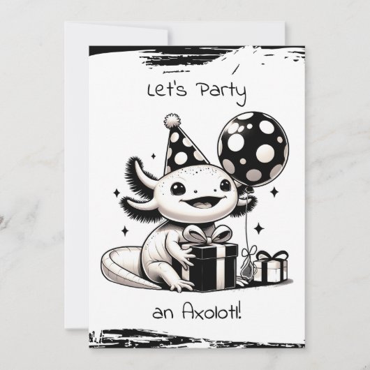 Zwart-wit Axolotl verjaardagsfeest Kaart (Voorkant)