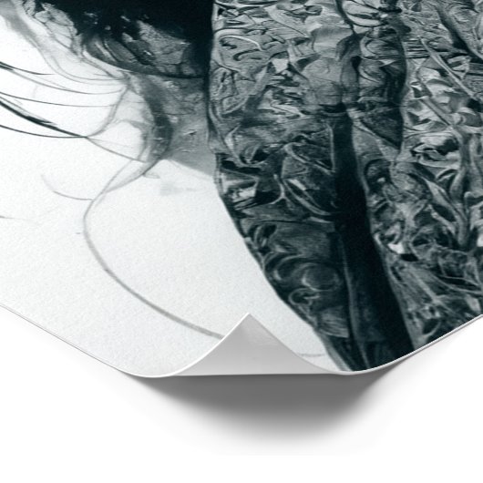 Zwart Wit Aziatisch Dame Portret Rode Lippen En Gl Poster (Hoek)