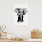 Zwart & Wit Aziatisch Olifant Pop Kunst Poster (Keuken)