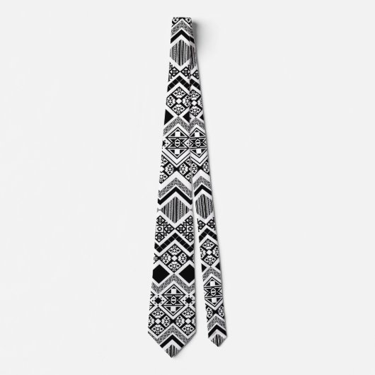 Zwart-wit Aztec-ontwerp Stropdas (Voorkant)