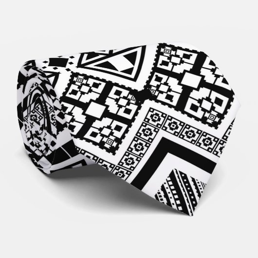 Zwart-wit Aztec-ontwerp Stropdas (Opgerold)