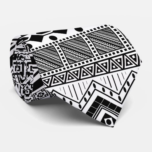 Zwart-wit Aztec-patroon Stropdas (Opgerold)