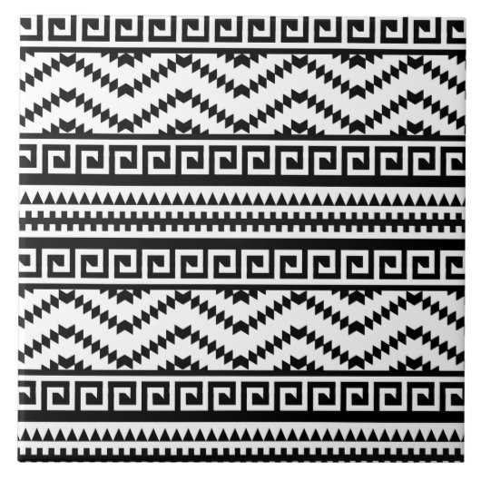 Zwart Wit Aztec Tegel Patroon Keramische tegel Tegeltje (Voorkant)