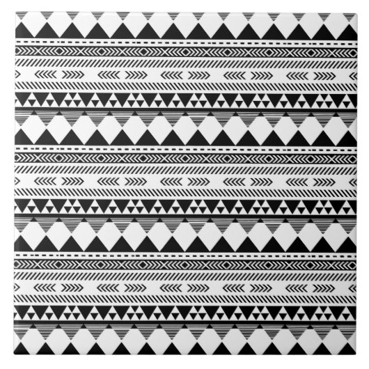 Zwart wit Aztec tegelpatroon Tegeltje (Voorkant)