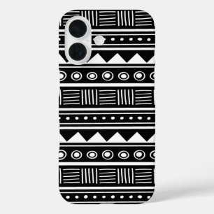 Zwart-wit Aztec Tribal Pattern iPhone 16 Hoesje