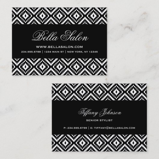 Zwart-wit Aztec Tribal Print Visitekaartje (Voorkant / Achterkant)