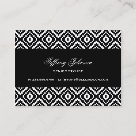 Zwart-wit Aztec Tribal Print Visitekaartje (Achterkant)