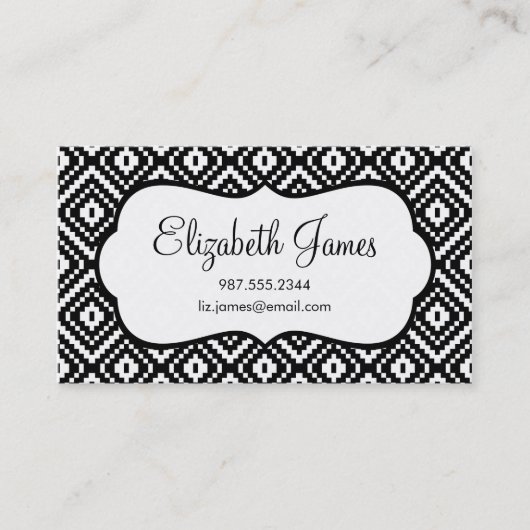 Zwart-wit Aztec Tribal Print Visitekaartje (Voorkant)