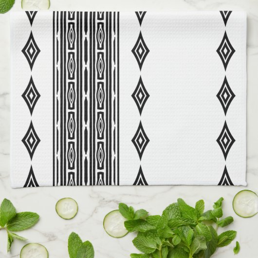 Zwart-wit Aztec Tribal Striped Patroon Theedoek (Gevouwen)