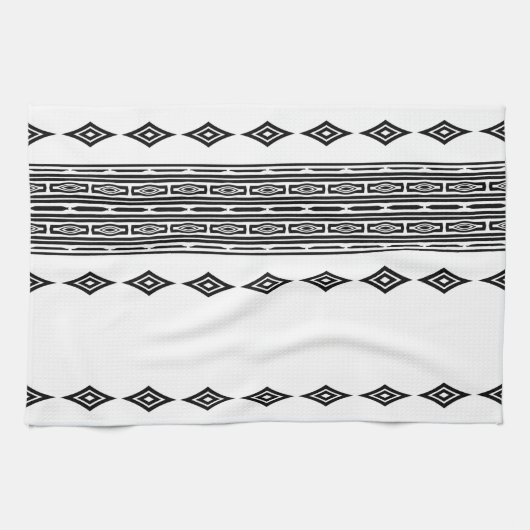 Zwart-wit Aztec Tribal Striped Patroon Theedoek (Horizontaal)