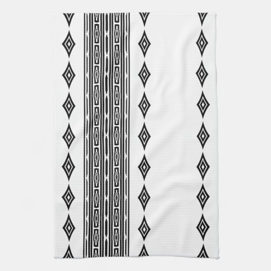 Zwart-wit Aztec Tribal Striped Patroon Theedoek (Verticaal)