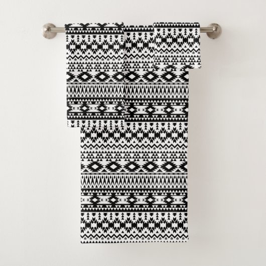 Zwart-wit Azteeks geometrisch vectorpatroon Bad Handdoek (Insitu)