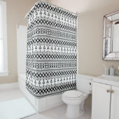 Zwart-wit Azteeks geometrisch vectorpatroon Douchegordijn (In situ)